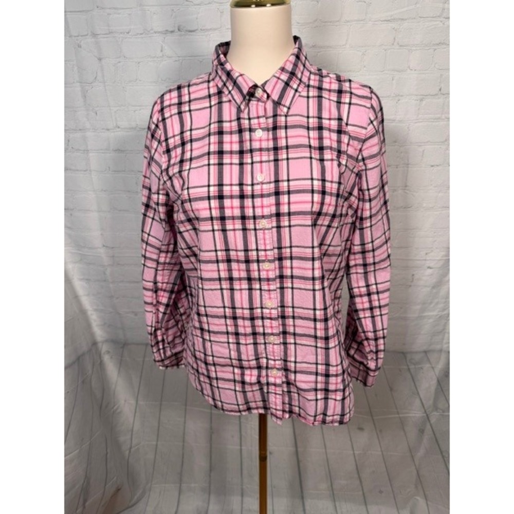 Crown & Ivy Pink Plaid Button Down Shirt Women's M 100% Cotton